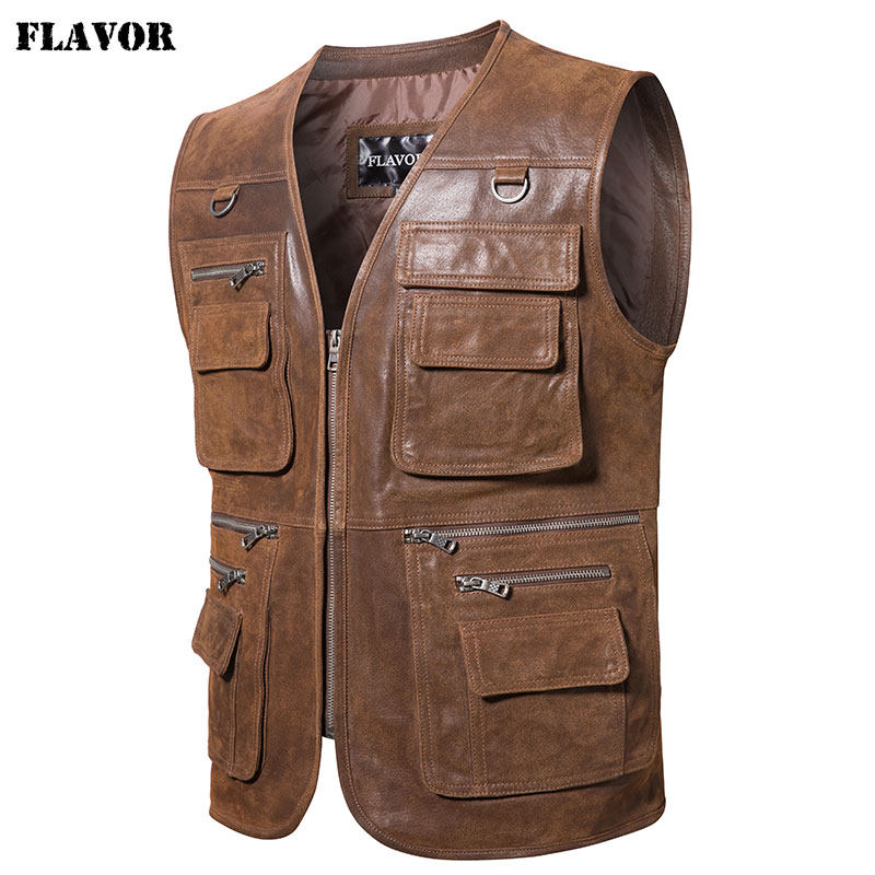 海宁秋季新款真皮马甲男美式休闲西部牛仔马甲背心多口袋猪皮外套