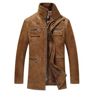 FLAVOR/佛兰诺2022秋冬新款真皮皮衣男猪皮立领长款加棉保暖外套