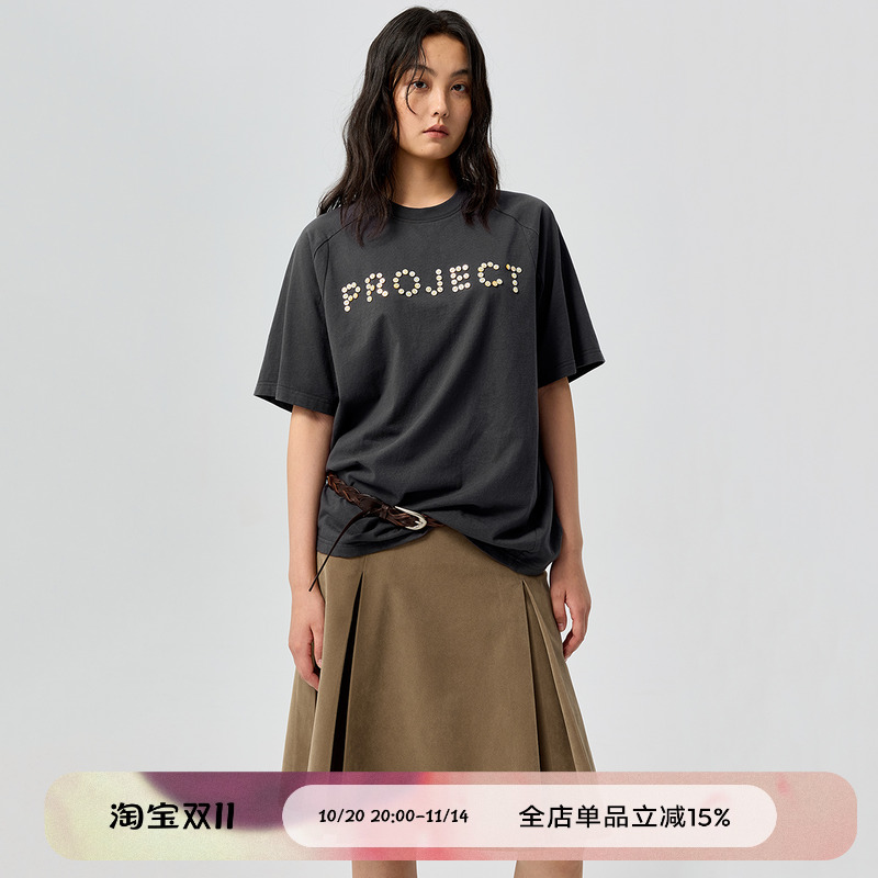 “PROJECT”字母纽扣短袖T恤