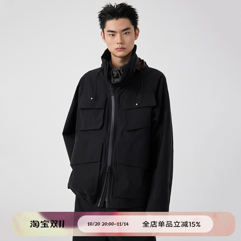 Simple Project*Black Field Shell Jacket 黑色压胶立领冲锋衣