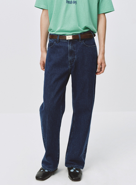 Simple Project*Dark Blue Jeans深蓝色水洗挺缝线直筒牛仔裤