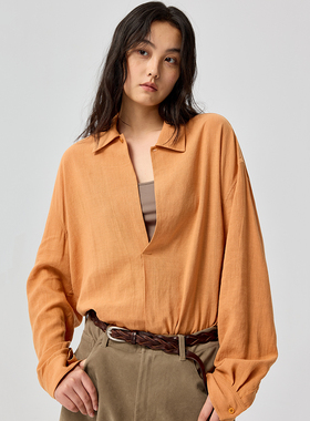 Simple Project*Ramie Chevron Shirt 天丝苎麻V领打褶衬衫