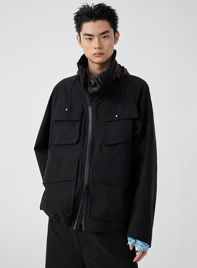 Simple Project*Black Field Shell Jacket 黑色压胶立领冲锋衣