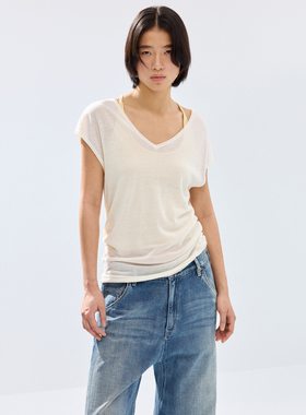 Simple Project*Linen V-Neck T-shirt 女款透感亚麻V领坎肩T恤