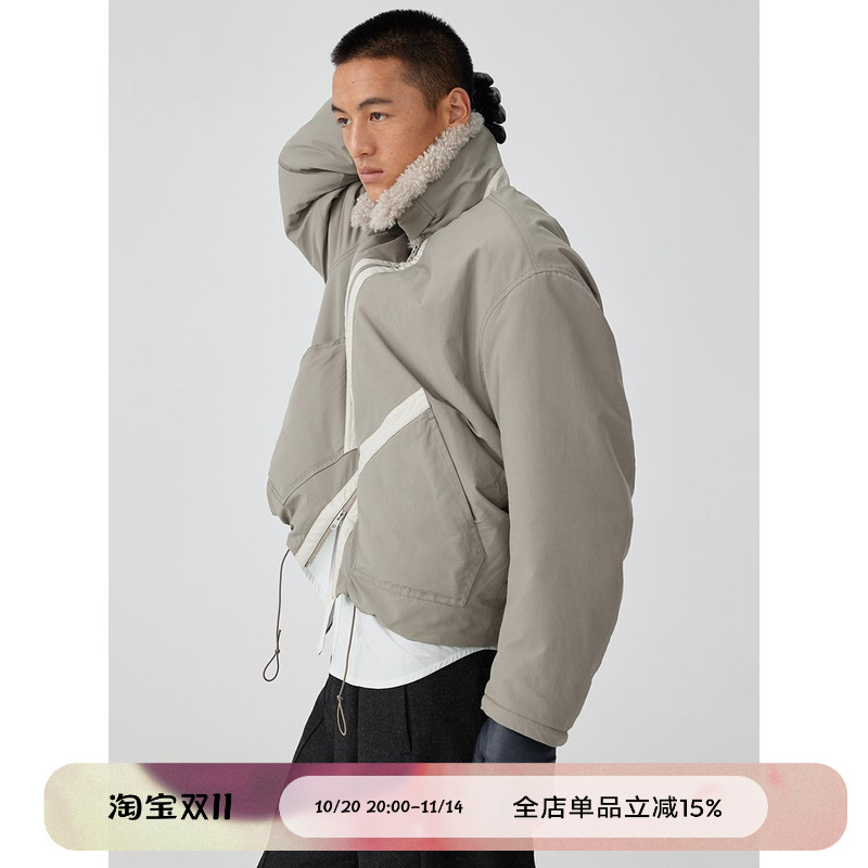 马歇尔毛领拼接夹克外套