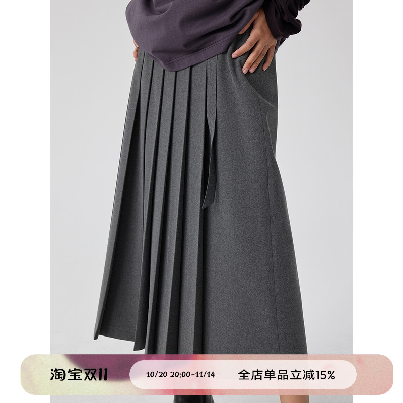 Simple Project 腰带可调节前百褶长裙