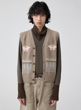 Simple Project*Fair Isle Vest费尔岛民族图案骆驼绒马甲