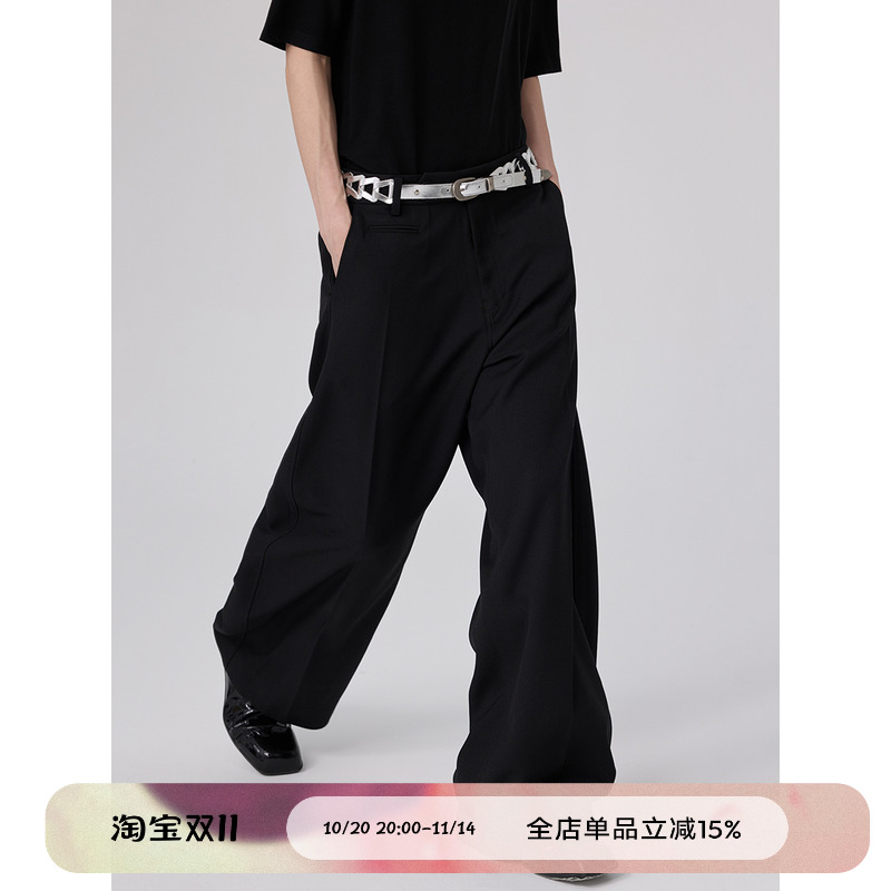 巴黎扣廓形西裤直筒裤