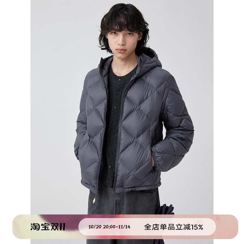 连帽菱形格羽绒服基础款