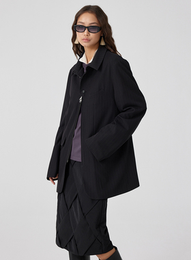 Simple Project*Half Zip Blazer 条纹半拉链西装外套
