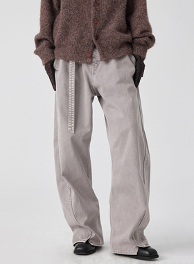 Simple Project*Twisted Belted Jeans灰紫色成衣染色弧形长裤