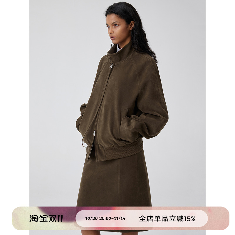 门襟双拉链设计麂皮惠灵顿夹克