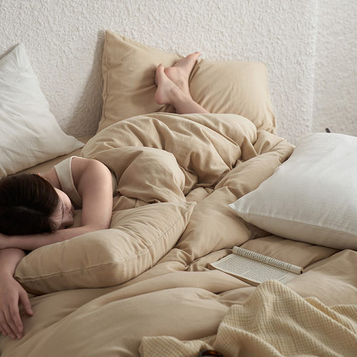 亲肤又透气~绵密软棉纱！美拉德高级色系纯棉双层纱三四件套裸睡