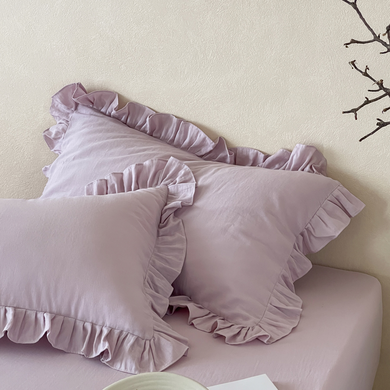 公主风全棉双层纱荷叶边枕套