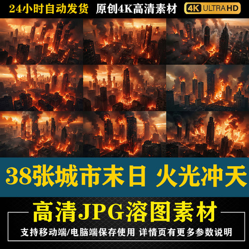 118.38张城市末日 火光冲天特效合成后期修图背景素材PS电商底图