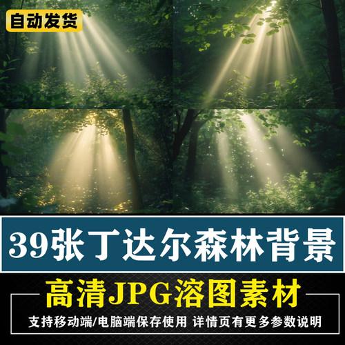 丁达尔光线森林背景PS海报后期合成影楼素材COS背景JPG溶图素材