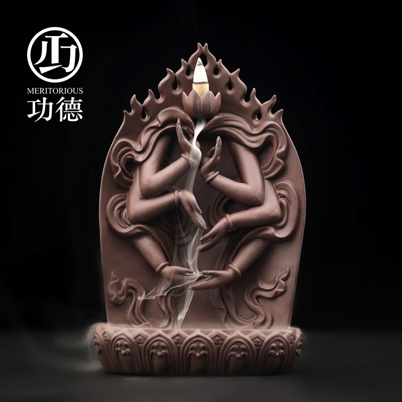 功德 千手观音倒流香炉观赏流烟家用室内香薰炉创意仿古家居摆件