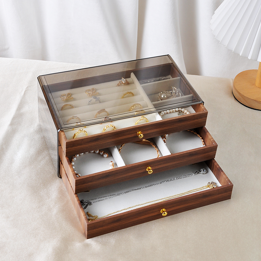 胡桃木多层抽屉大容量防尘首饰盒