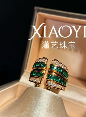 沉金绿老钱风高珠豪镶重工戒指925银绿碧玺人工