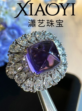 紫晶梦语糖塔戒指紫水晶9*9mm时尚大气925银镀金