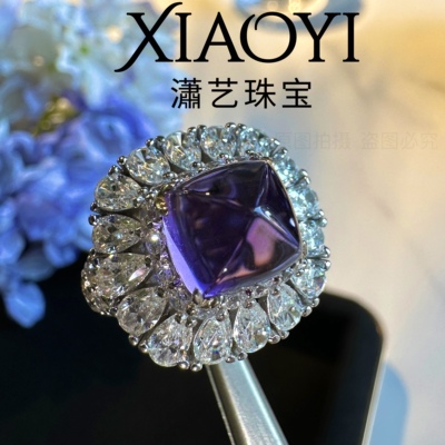 紫晶梦语糖塔戒指紫水晶9*9mm时尚大气925银镀金