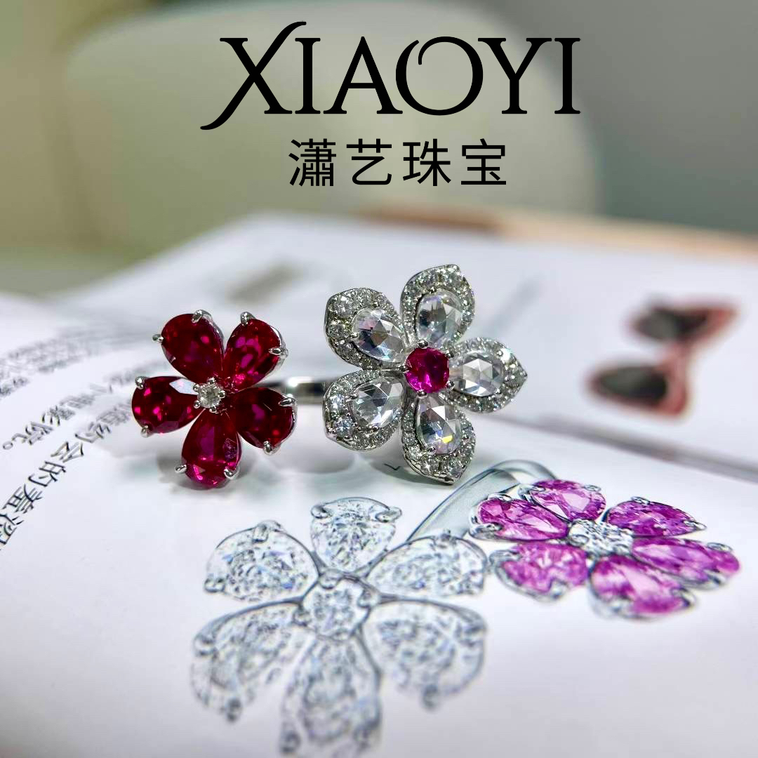 迷迭花园双花款11.7ct红宝戒指 杂志同款高级时尚个性甜美925银