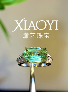 清柠薄荷老钱风定制培育薄荷绿戒指8ct重工个性925银镀18k