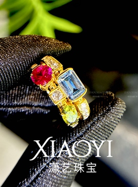 宝家复古老钱风培育红宝石白蓝宝戒指个性豪镶925银镀厚金