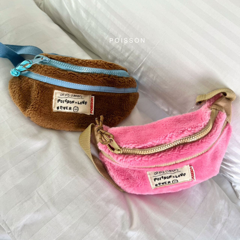 韩国poisson正品儿童可爱毛绒绒拉链拎包贴布包包