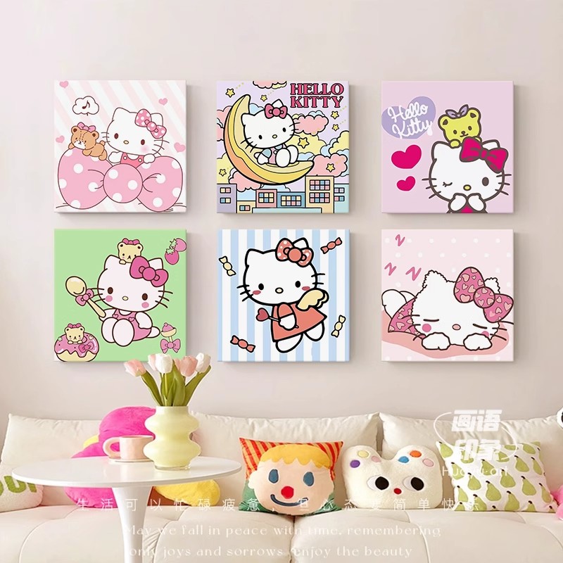 hellokitty凯蒂猫装饰画女孩儿童房床头挂画幼儿园酒店卡通墙壁画图片