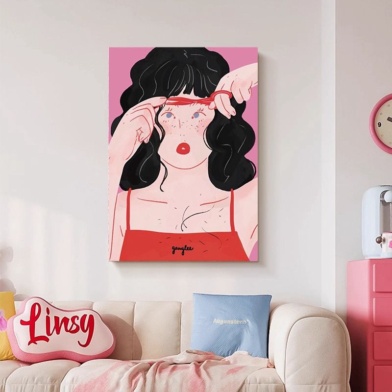 韩国插画小众艺术装饰画ins风女孩人物图案壁画客厅卧室床头挂画