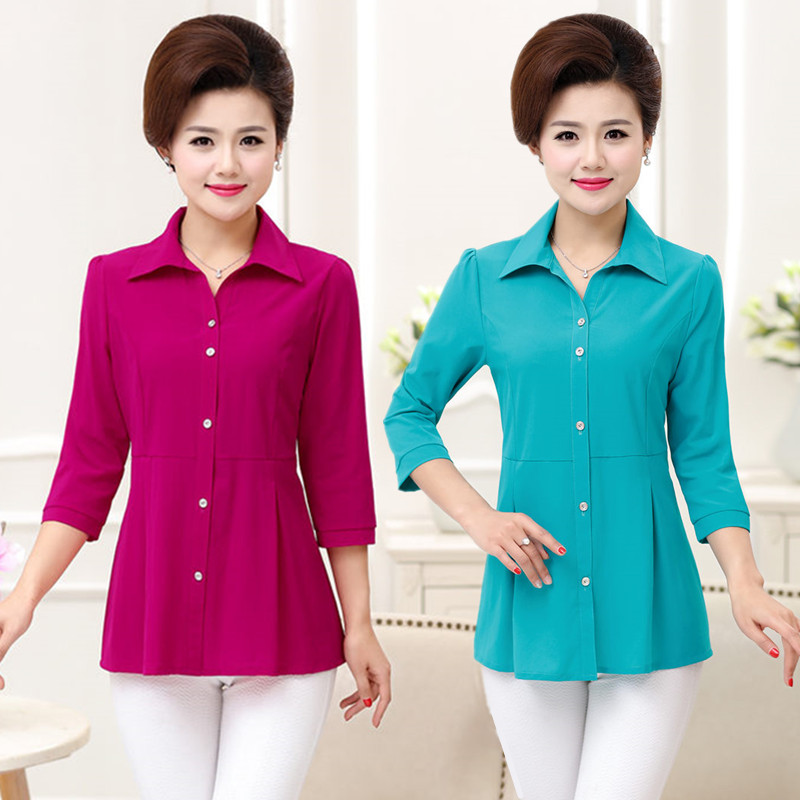 媽媽裝春夏新款中袖襯衣中老年女裝純色開衫中年女士七分袖襯衫新在類目 女裝/女士精品, 襯衫中 - 來自Buy2taobao.com提供專業的淘寶代購服務