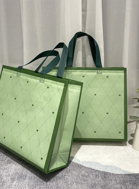 绿色爱心礼品袋无纺布环保袋服装店手提袋子羽绒服加大加厚购物袋