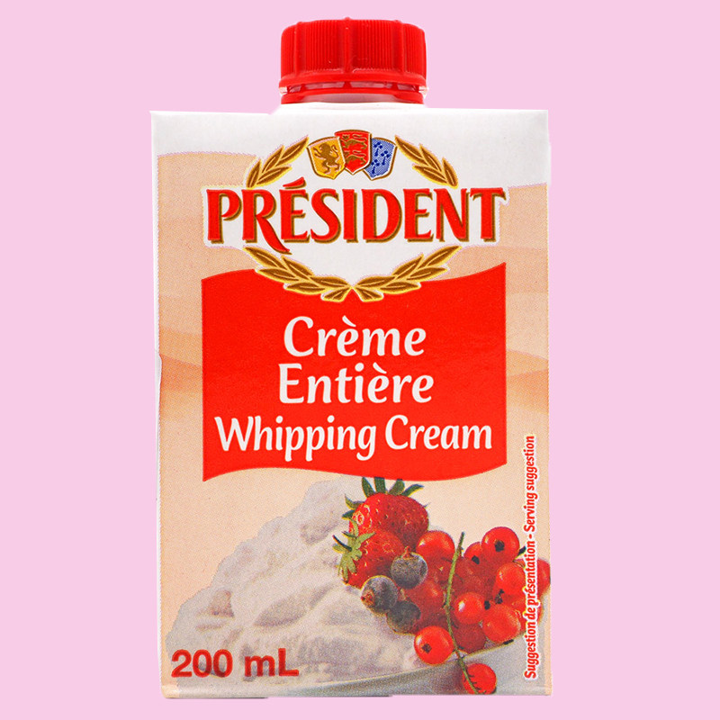 President总统高温灭菌稀淡奶油200ml法国进口裱花蛋糕