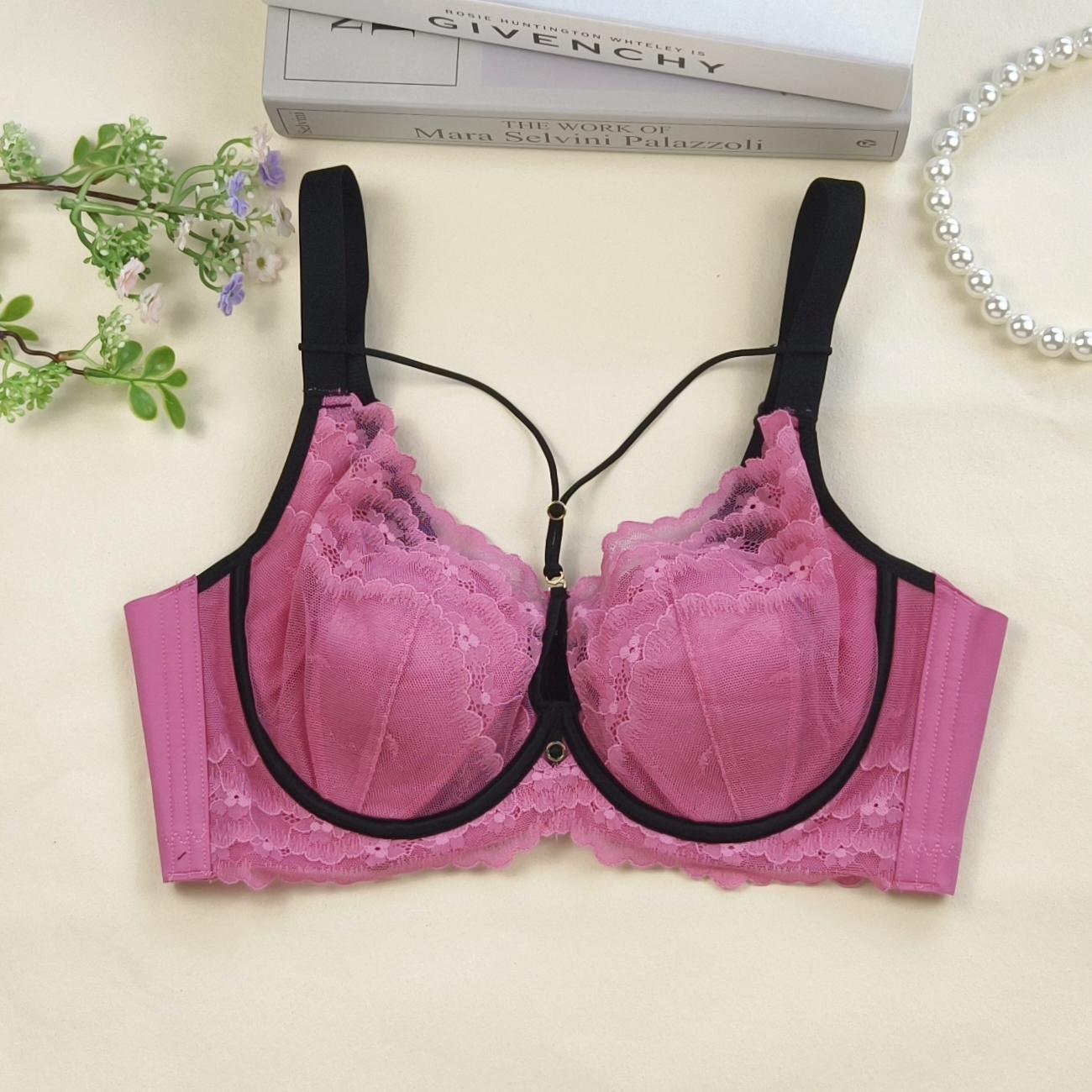 正品桃花粉性感时尚文胸美胸带超薄蕾丝钢圈聚拢收副乳法式内衣女