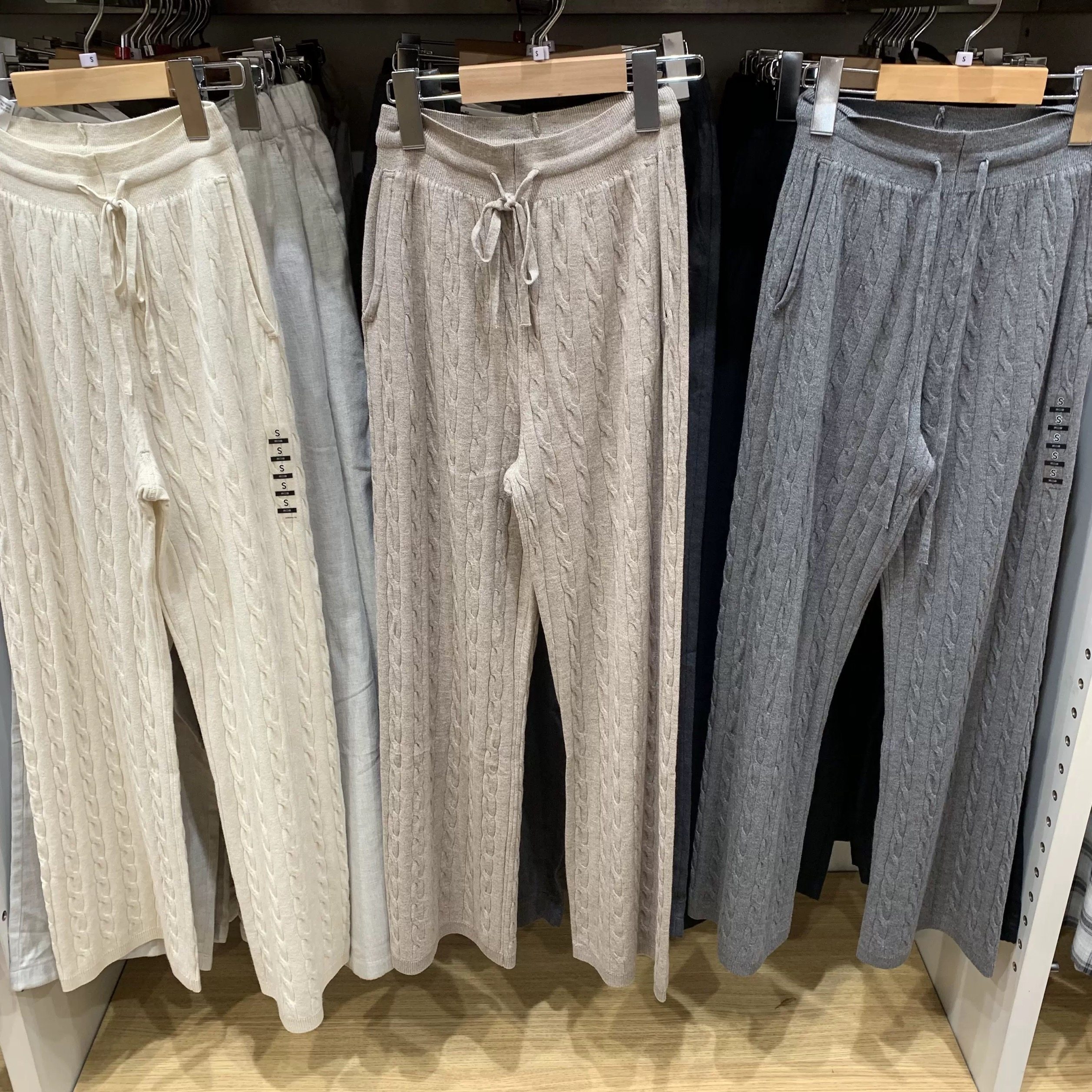 女装可机洗纽花针织长裤/休闲裤子宽松直筒裤阔腿裤481415/478848