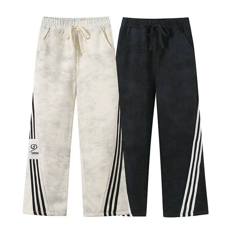 童装男童女童秋冬加绒保暖扎染拼条运动裤宽松阔腿拖地裤直筒卫裤