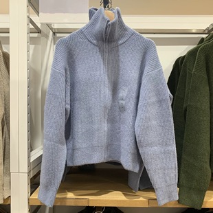 日单秋款女装舒芙蕾拉链针织毛衣立领开衫毛衫外套上衣外套480490