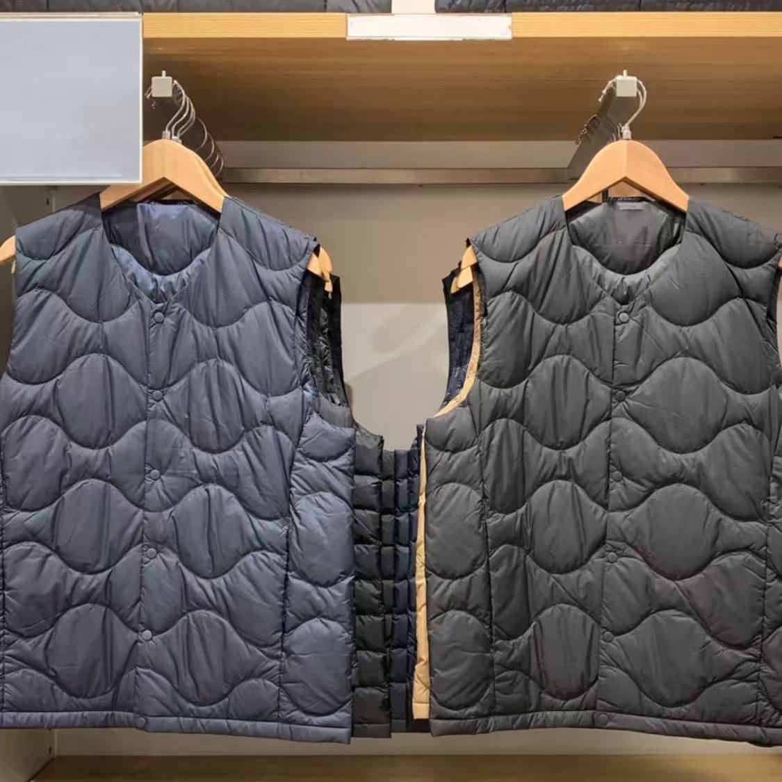 日系冬季男女装高级轻型羽绒便携式背心弧形压线羽绒服马甲480950