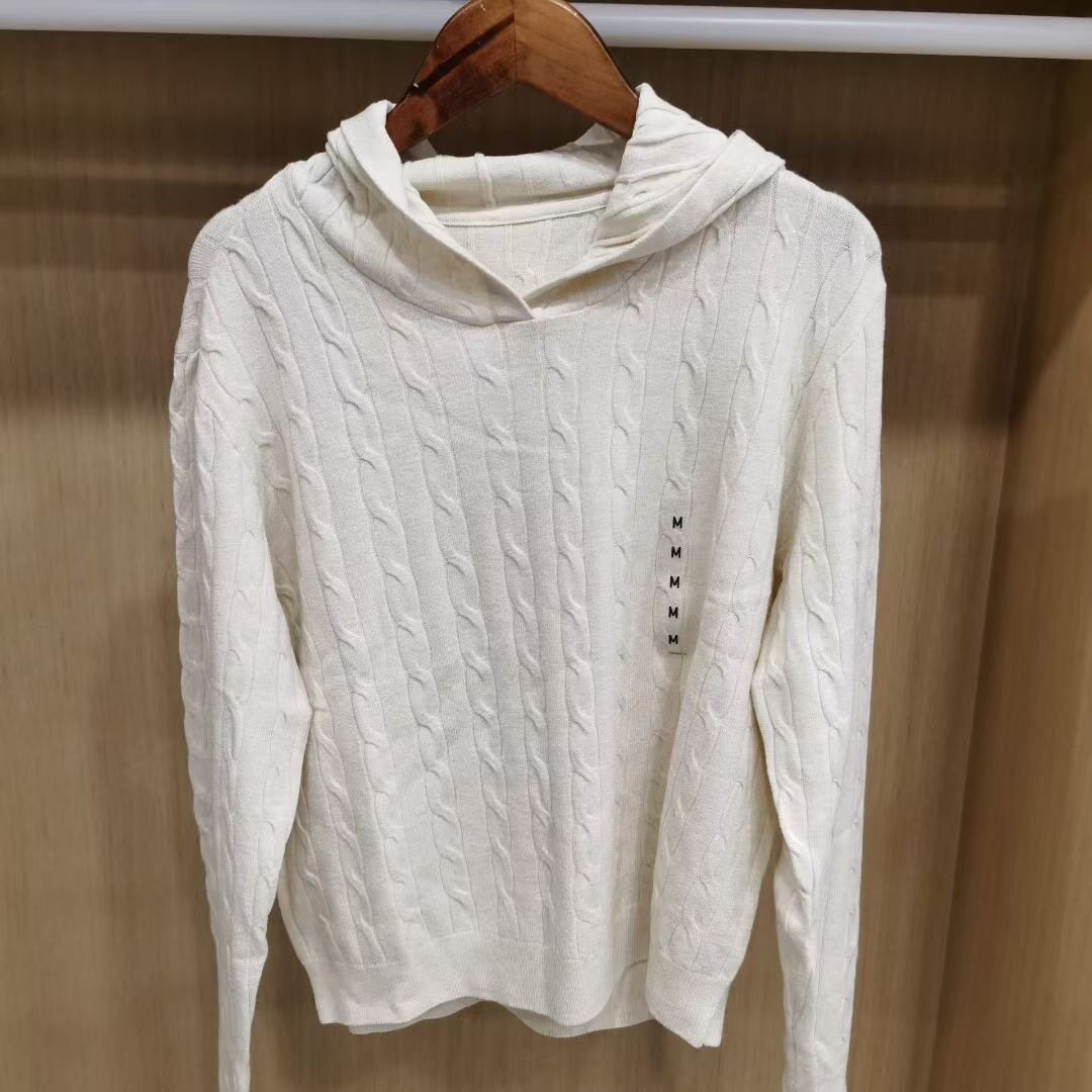 日单女装可机洗纽花针织连帽套头衫毛衣空调衫外套2025秋冬478871