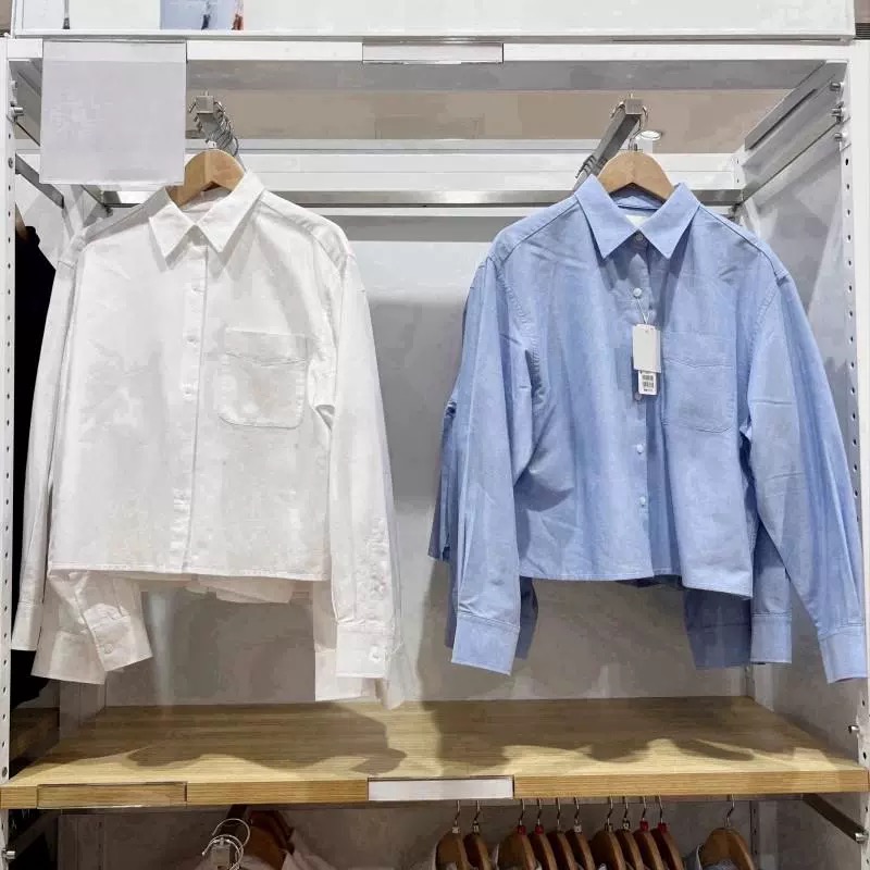 日单女装牛津纺箱型条纹衬衫长袖衬衣休闲外套上衣475718/479974