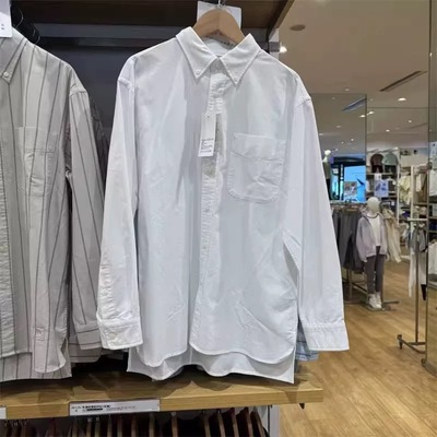 日单男装女装牛津纺宽松条纹衬衫长袖衬衣2025秋冬480802 479996