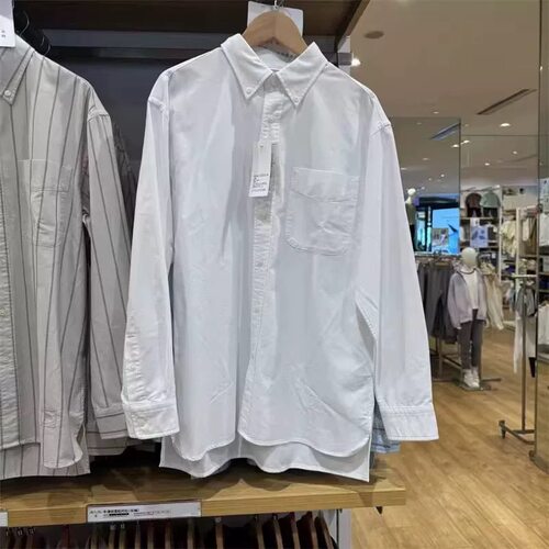 日单男装女装牛津纺宽松条纹衬衫长袖衬衣2025秋冬480802 479996