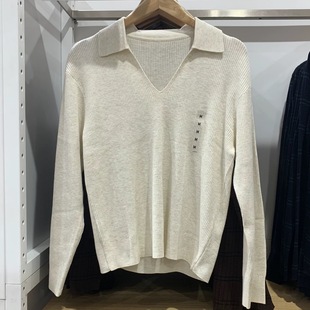 女装罗纹半开领针织衫/V领长袖翻领毛衣休闲简约25秋冬新款480414