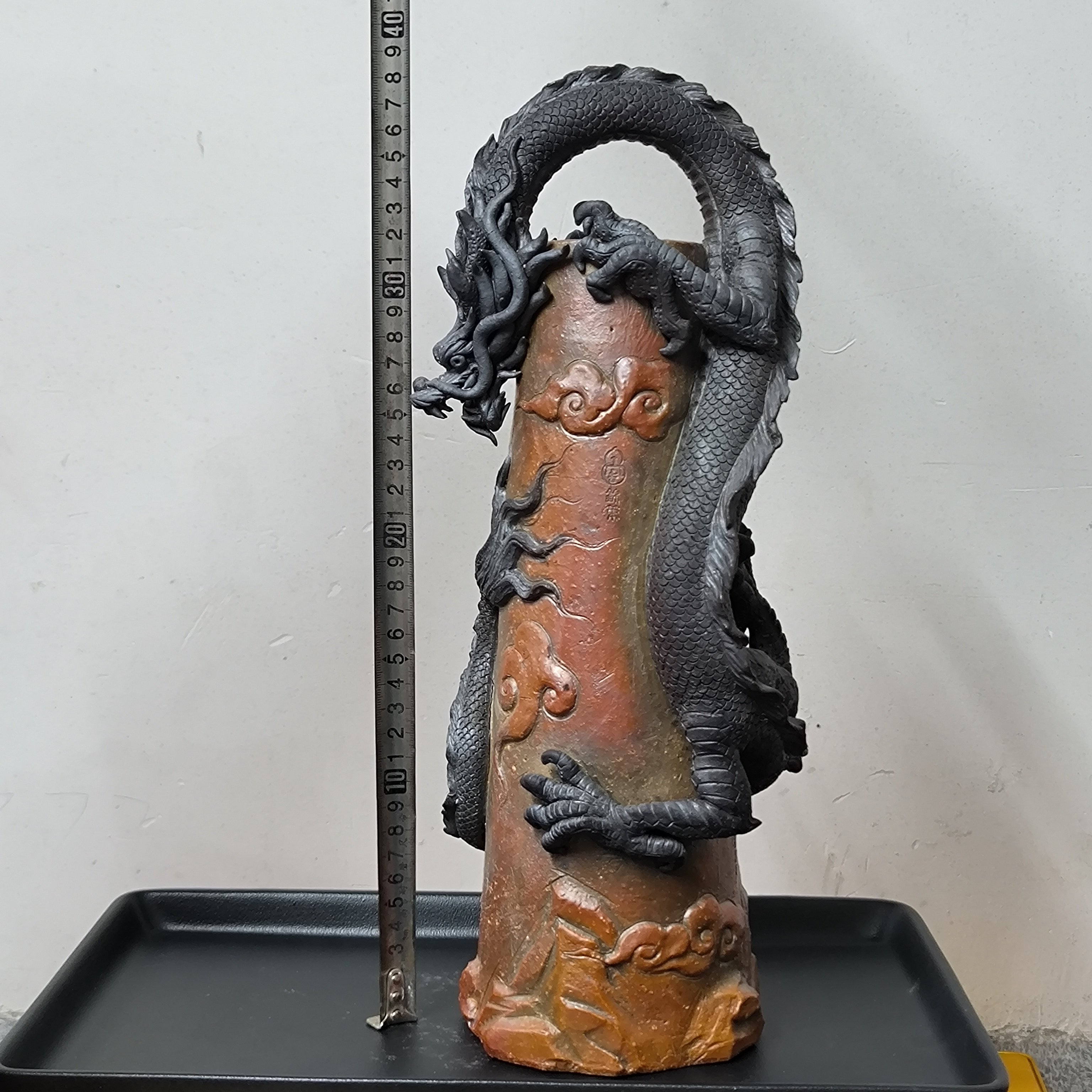 锦笔柴烧手工雕刻精工霸气盘龙倒流香炉大号38.5cm微瑕特价香薰炉