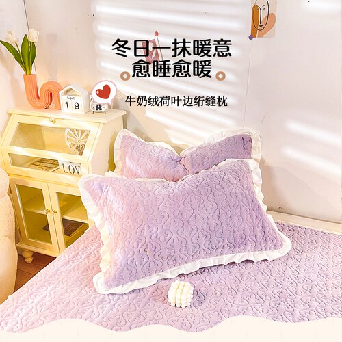 牛奶绒保暖加厚冬天枕头套枕芯套家用一对装柔软亲肤48x74cm枕套