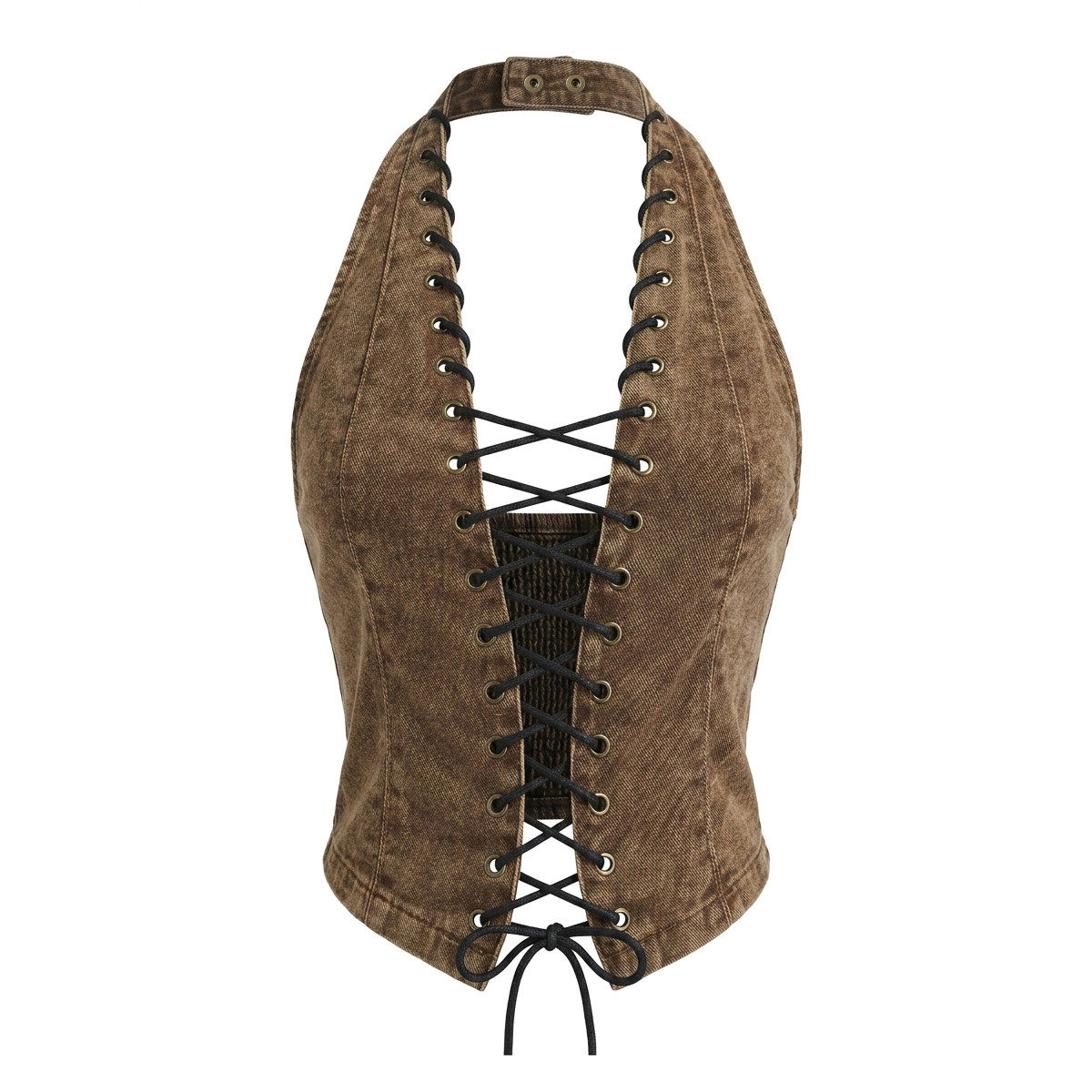 Thestar Western Cowboy Style Backless Halter Top for Women, American Retro Hot Girl Lace-Up Design Hollow-Out Tank Top