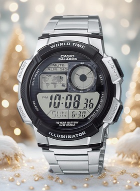 CASIO卡西欧手表男运动防震休闲腕表防水橡胶表带电子表AE1000W-1