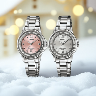 casio手表女表石英表学生简约镶水钻夜光钢带时尚LTP-1391D-7A 4A