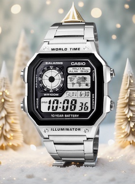 卡西欧手表男士运动防水复古小方块学生电子表非机械AE1200WHD-1A